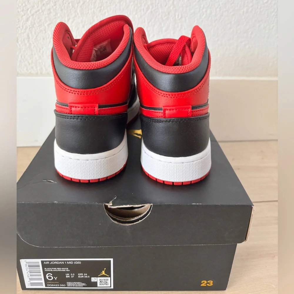 NEW Jordan 1 Mid - Black/Fire Red-White - Picture 3 of 13